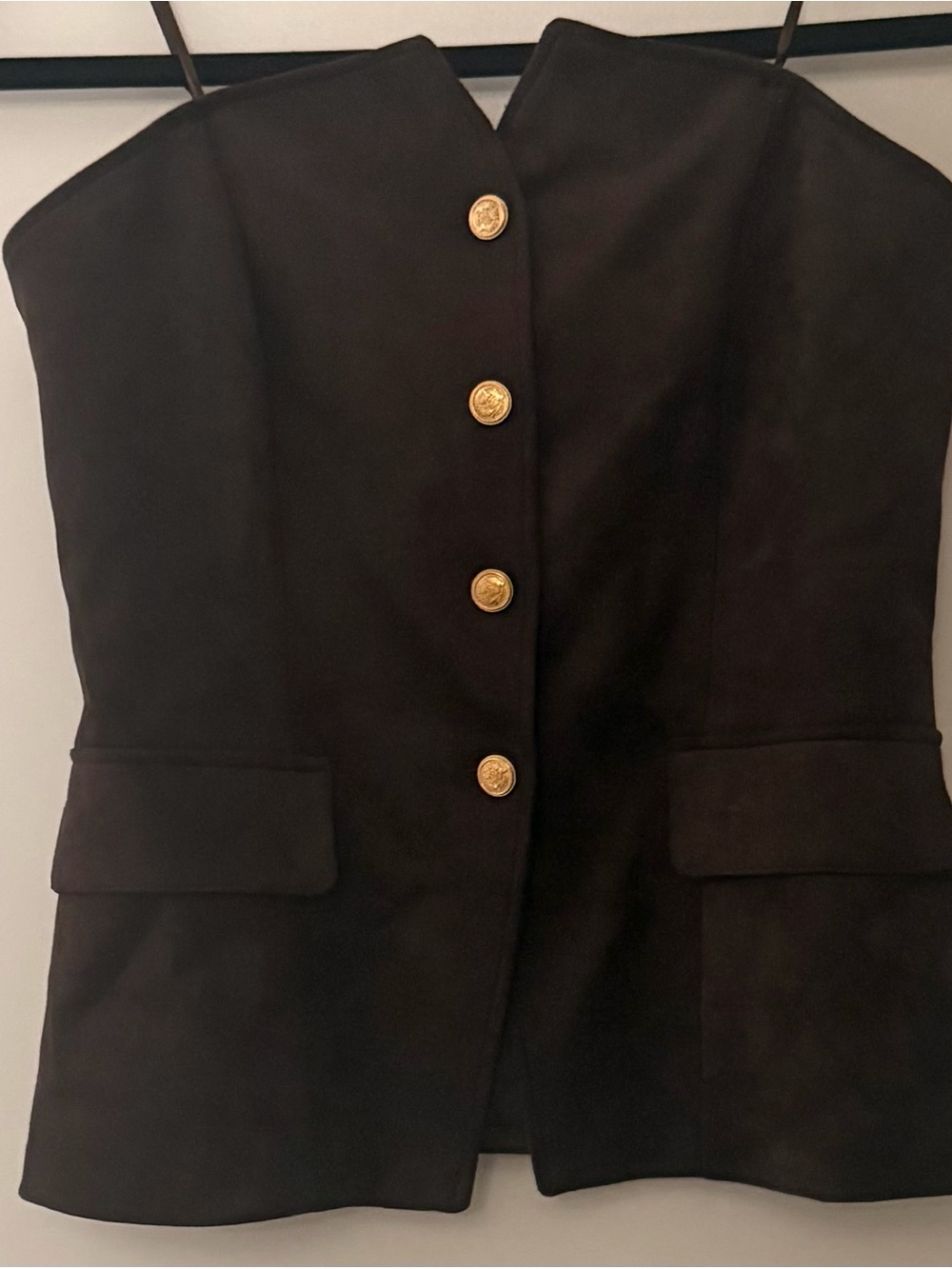 Rachel Zoe Brown Faux-Suede Sleeveless Blazer with Gold Buttons - Picture 3 of 9